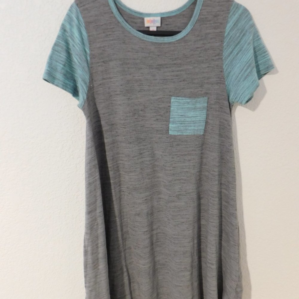 Lularoe High Low Dress Size Small Front Pocket Grey Aqua